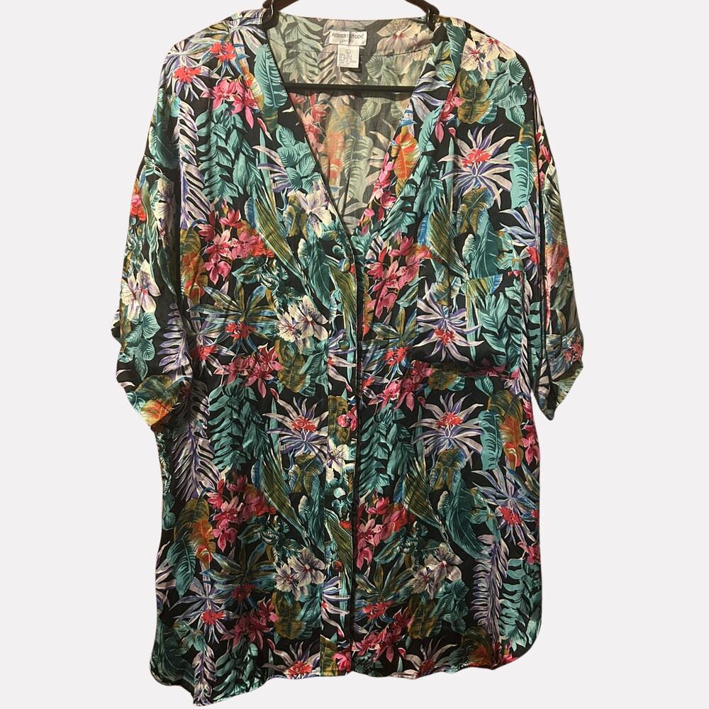 Vintage Robert Stock Limited Large 100% Silk Floral Boho Button Up 80s 90s